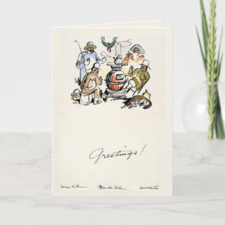 Carte de Noël vintage Walt Kuhn 1932 avec un poêle