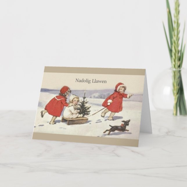 Carte de Noël vintage Welsh Nadolig Llawen (Devant)