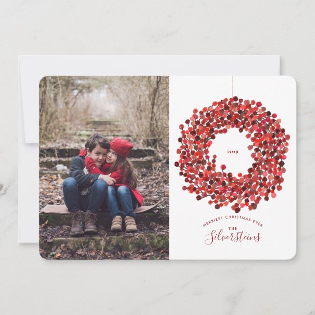 Carte de Noël Watercolor Berries Wreath (Devant)