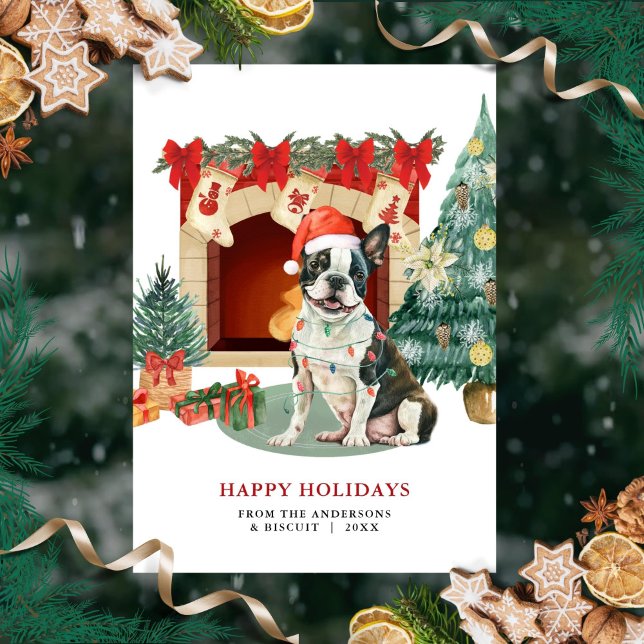 Carte de Noël Watercolor Boston Terrier (Créateur téléchargé)