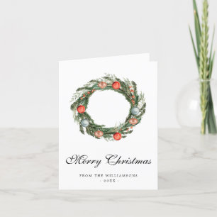 Carte de Noël Watercolor Green Wreath