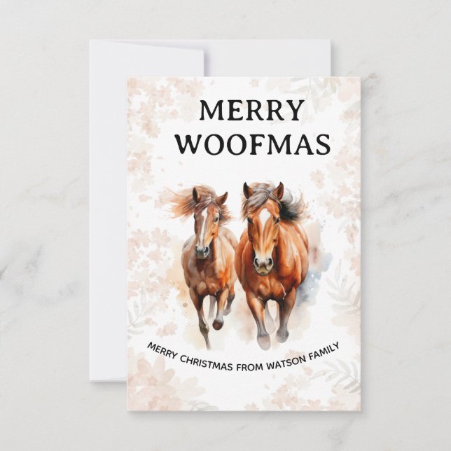 Carte de Noël Watercolor Horse Merry Woofmas (Devant)