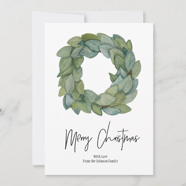 Carte de Noël Watercolor Magnolia Wreath Shiap (Devant)