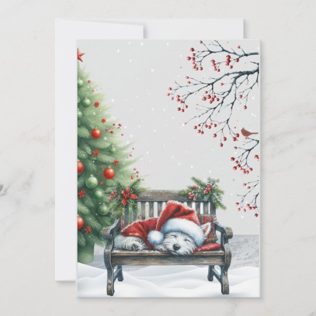 Carte de Noël Westie endormi (Devant)