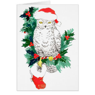 Carte de Noël Whimsical Cute Snowy Owl Stocking