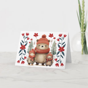 Carte de Noël Whimsical Winter Bears & Florals