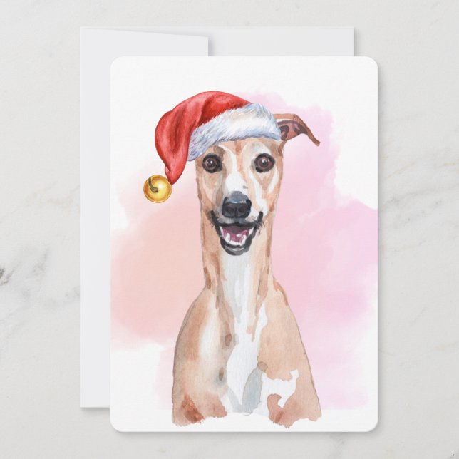 Carte de Noël Whippet – Whippet portant un chapeau (Devant)