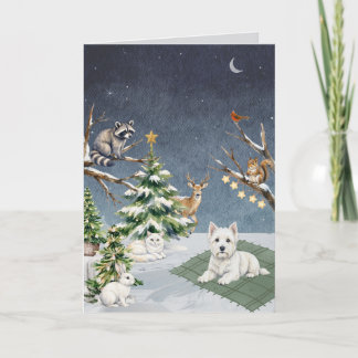 Carte de Noël Winter Westie et ses amis