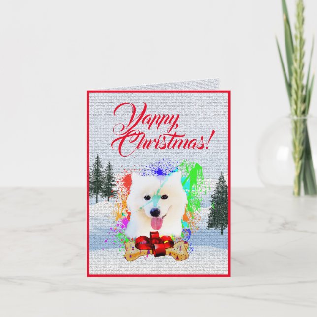 Carte de Noël Yappy pour chien Samoyed Cute person (Devant)