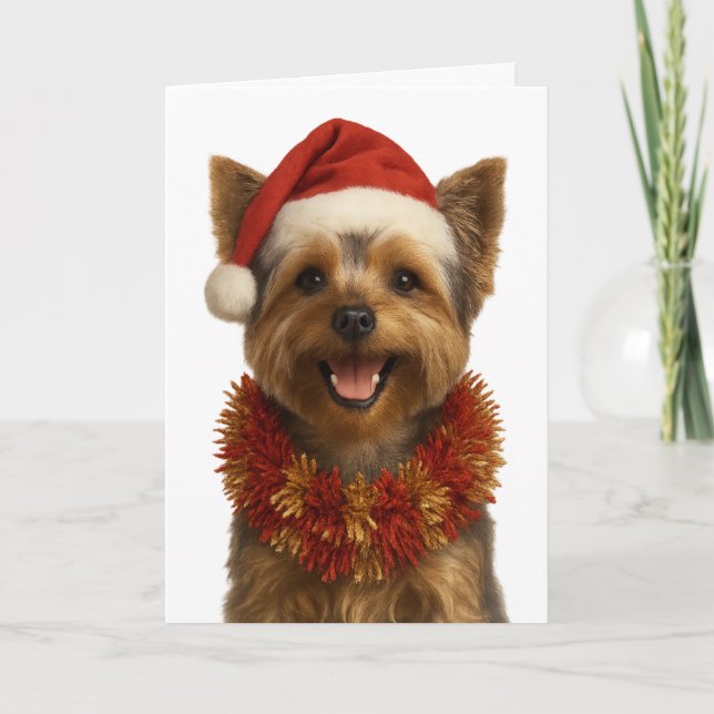 Carte de Noël Yorkshire Terrier avec un chapeau de (Devant)