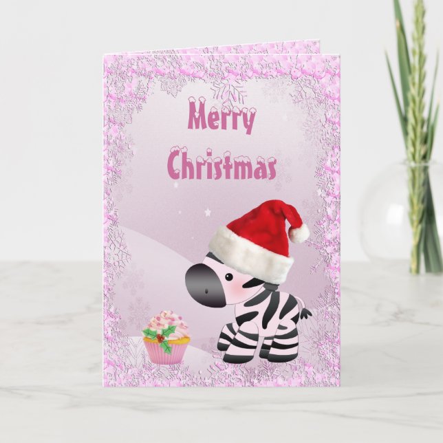Carte de Noël Zebra, Cupcake Rose & Sequins De Nei (Devant)