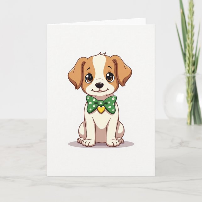 Carte de nœud papillon de chiot mignon (Devant)