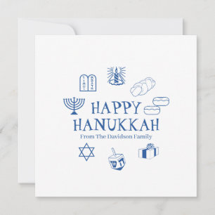 Carte de nom de famille en bleu Hanoukka