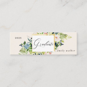 carte de nom de graduation florale bleue et blush
