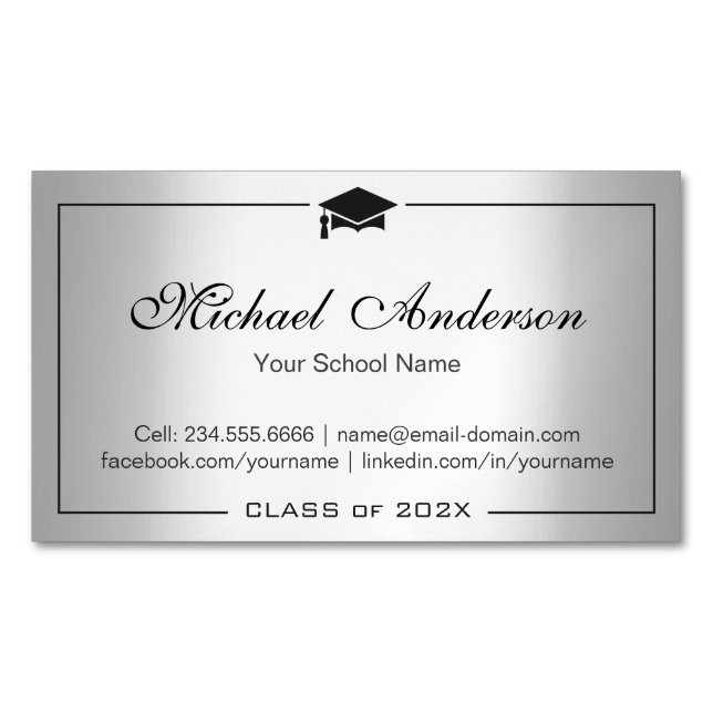 Carte de nom de graduation Silver Metallic (devant)