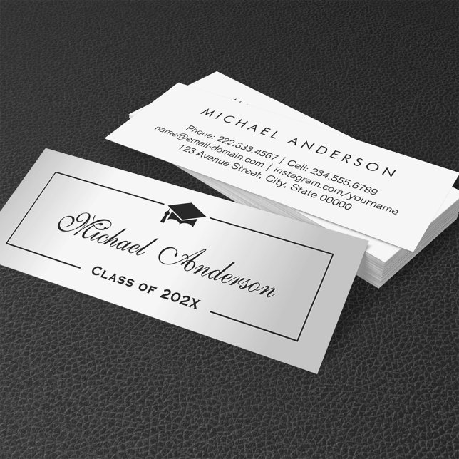 Carte de nom de la graduation Silver Metallic Look (Créateur téléchargé)