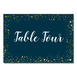 Carte de nom de la table Gold Stars Sparkle Navy