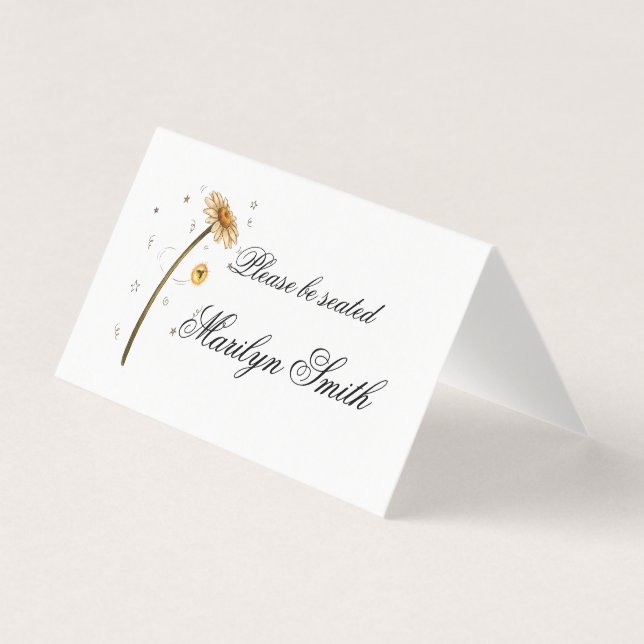 Carte de nom de mariage à marguerite jaune simple (Front)