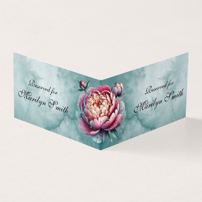 Carte de nom de mariage aux pivoines roses (Outside)