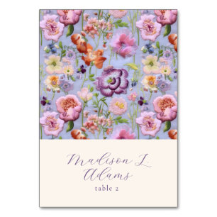 Carte de nom de mariage pliable à broderie de fleu