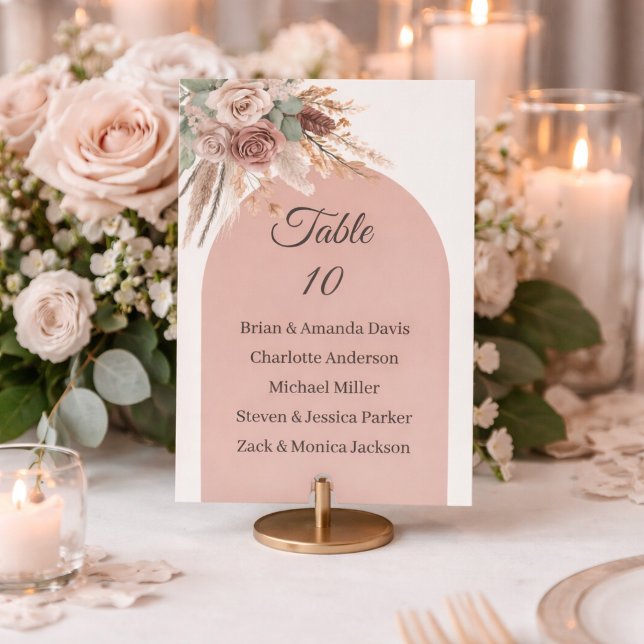 Carte de nom de table de mariage en herbe de pampa (Créateur téléchargé)