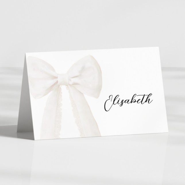 Carte de nom de table de mariage Ivory Bow  (Créateur téléchargé)