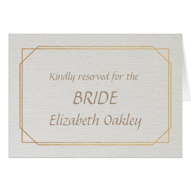 Carte de nom de table Mariée or et blanc (Devant Horizontal)