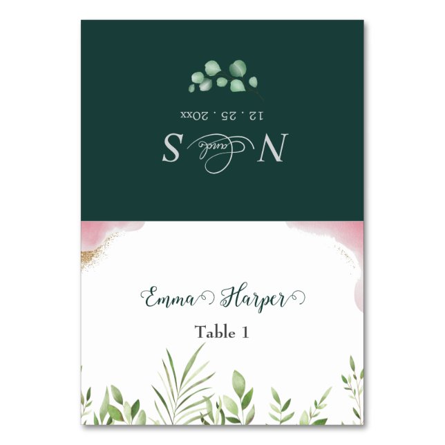 Carte de nom d'invité de verdure dorée lieu de mar (Par défaut)