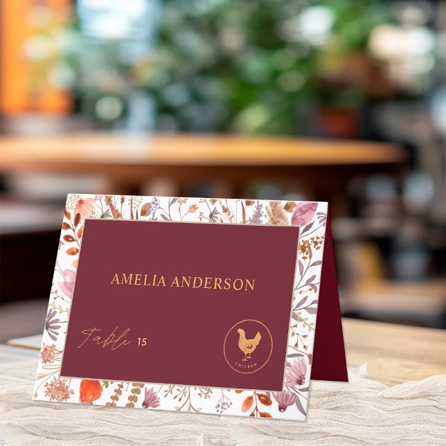 Carte de nom d'invité du choix de repas de poulet  (Créateur téléchargé)