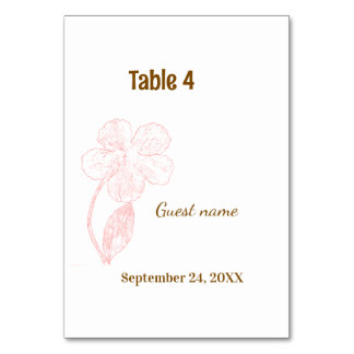 Carte de nom d'invité et de numéro de table à fleu
