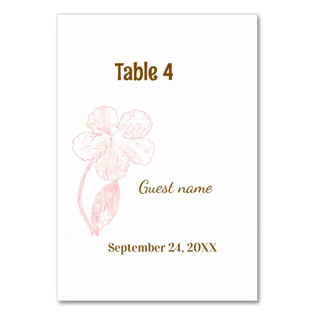 Carte de nom d'invité et de numéro de table à fleu (Par défaut)