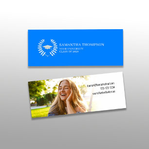 Carte de nom du diplômé Photo Elegant Bleu et Blan