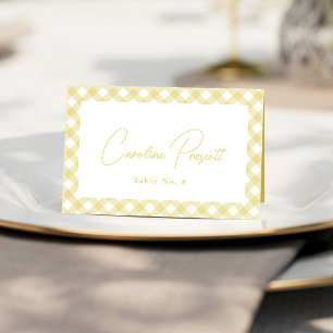 Carte de nom mignonne en vichy jaune pour baby sho