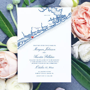 Carte de North Topsail Beach Élégante Mariage Bleu