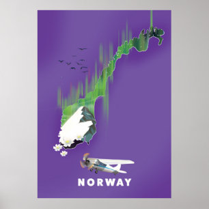 Carte de Norvège Affiche illustrée.