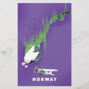 Carte de Norvège affiche illustrée imprimée.