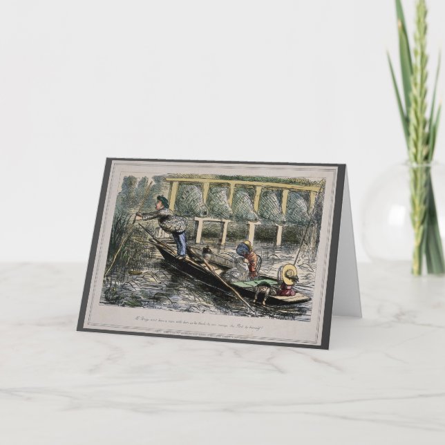 Carte de nostalgie humoristique - pêche en famille (Devant)