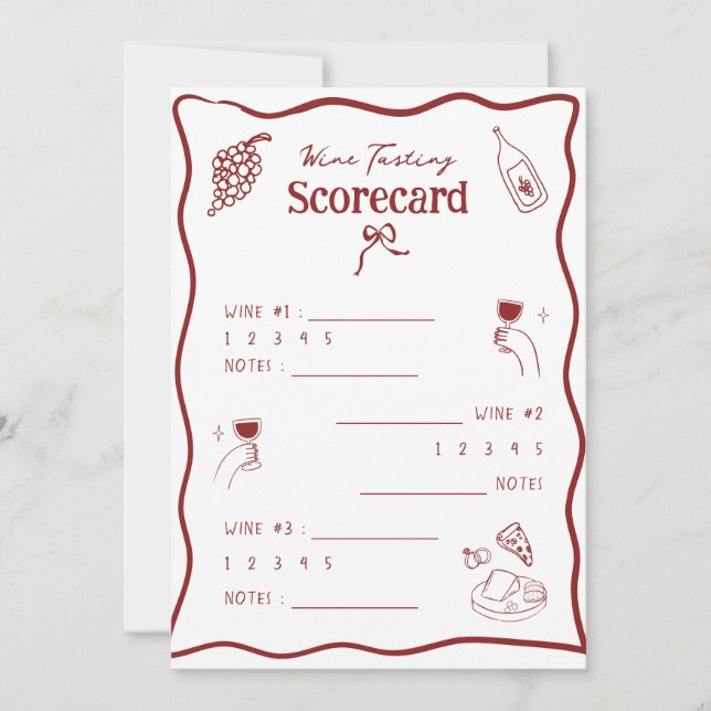 Carte de notation de dégustation de vin feuille de (Devant)