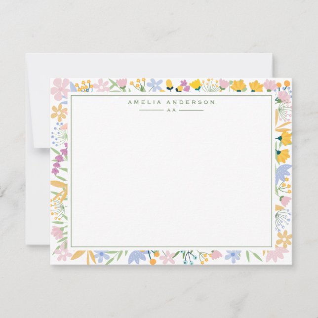 Carte de note à cadre de jardin floral (Devant)
