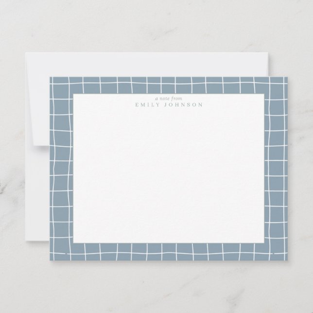 Carte de note à cadre en grille bleu poussiéreux (Devant)