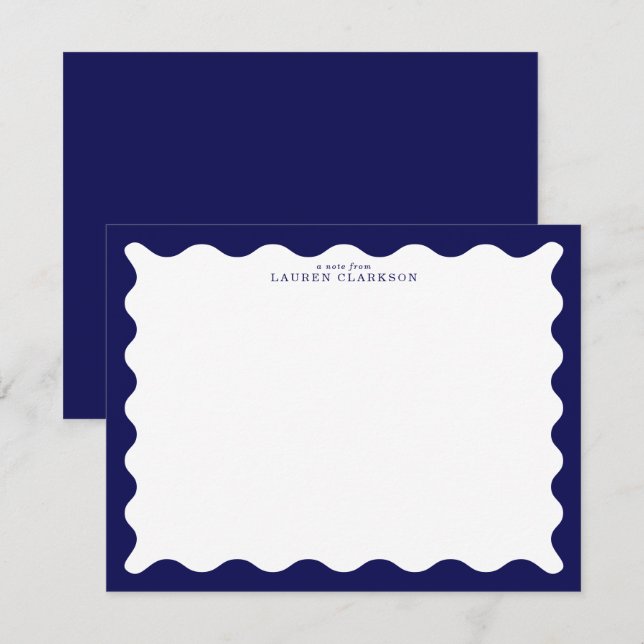 Carte de note à cadre ondulé bleu marine minuit (Devant / Derrière)