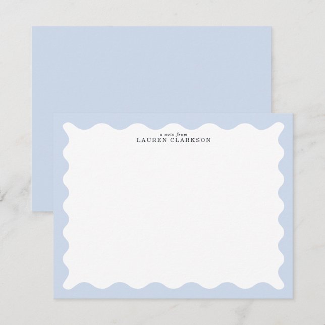 Carte de note à cadre ondulé bleu poudre (Devant / Derrière)