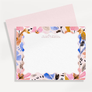 Carte de note à cadre ondulé floral abstrait
