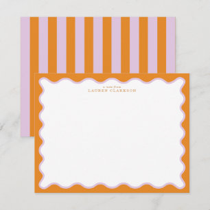 Carte de note à cadre ondulé Orange & Lilac avec e