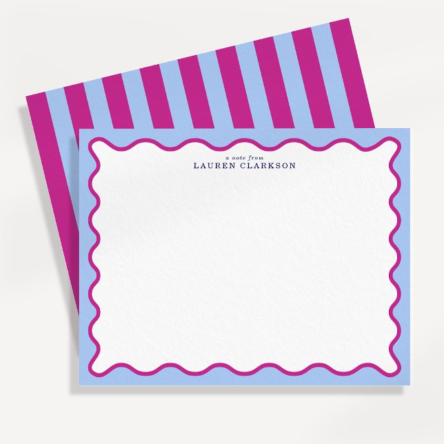 Carte de note à cadre ondulé rayé rose et bleu gra (Créateur téléchargé)