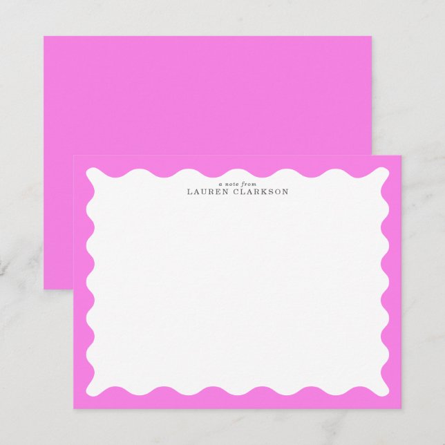 Carte de note à cadre ondulé rose bubble-gum (Devant / Derrière)