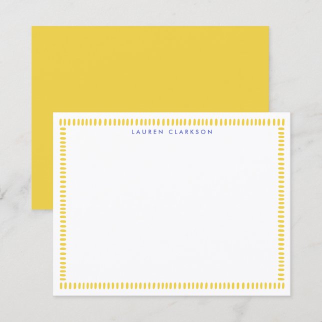 Carte de note à cadre rayé peint à la main jaune (Devant / Derrière)