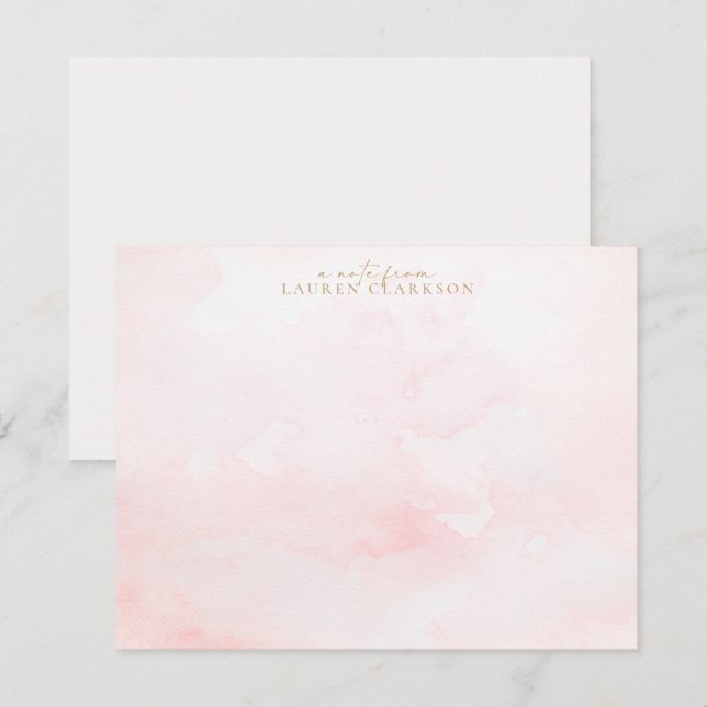 Carte de note à lavis d'aquarelle rose tendre (Devant / Derrière)