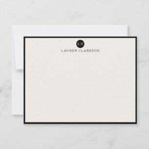 Carte de note à monogramme à initiales minimaliste