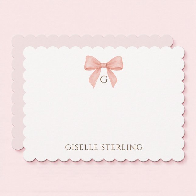 Carte de note à monogramme aquarelle avec ruban ro (Créateur téléchargé)
